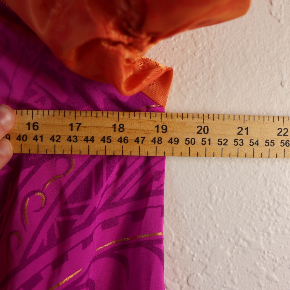 Vintage Handsewn Micronesian Dress Floral Orange Pink Square Neck Puff Sleeve - Picture 10 of 15